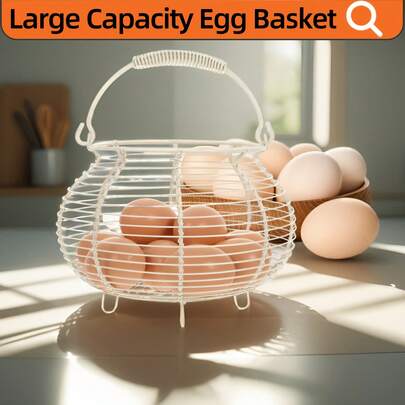1pc Egg Storage Basket, Kitchen Organizer Basket, Woven Iron Wire Basket, Holds Up To 30 Eggs, Meets Daily Household Egg Storage Needs