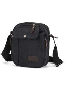 Multi-Pocket Crossbody Bag Casual Canvas Shoulder Bag Unisex Messenger Bag For Work & Travel - Black - View 2