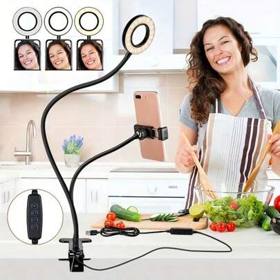 Universal Selfie Ring Light With Flexible Mobile Phone Holder Lazy Bracket Desk Lamp LED Light For Live Stream Office Kitchen