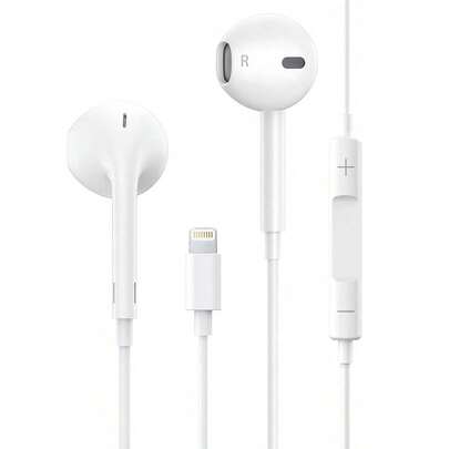 Przewodowe słuchawki douszne douszne kompatybilne z iPhonem/iPadem Lightning, przewodowe słuchawki EarPods ze złączem Lightning, kompatybilne z iPhonem z wbudowanym pilotem do sterowania muzyką, połączeniami telefonicznymi i głośnością, kompatybilne z iPhonem 14/13/12/11/XR/XS/X/8/7/SE/Pro/Pro Max