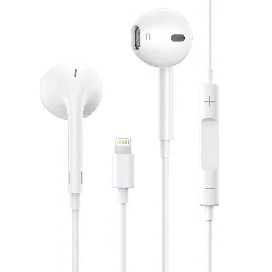 Przewodowe słuchawki douszne douszne kompatybilne z iPhonem/iPadem Lightning, przewodowe słuchawki EarPods ze złączem Lightning, kompatybilne z iPhonem z wbudowanym pilotem do sterowania muzyką, połączeniami telefonicznymi i głośnością, kompatybilne z iPhonem 14/13/12/11/XR/XS/X/8/7/SE/Pro/Pro Max