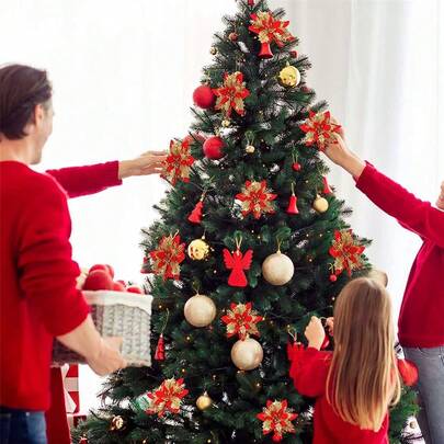 Christmas Decoration: Simulated Christmas Flowers, Christmas Tree Wreaths, Christmas Flowers, Gold Powder Flowers
