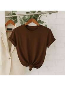 Kit 3 T-Shirts Basic Women's T-Shirt 100% Cotton 30.1 Various Colors Wide And Loose For Everyday Use - Trắng/Đen/Nâu - Xem 3