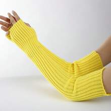 Straight Long Gloves Autumn Winter New Knitted Wool Disco Unisex JK Fingerless Warm Pile Sleeve Covers, Women's Autumn Winter Wool Knitted Long Arm Warmers, Half Finger Design, Flexible And Convenient Warm, Comfortable, And Elastic, Fashionable And Versatile, Street Punk Style Adds Highlights To Winter Outfits. - 橘色 - 查看 7