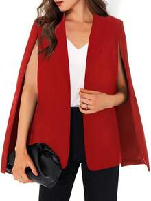 Womens Cape Split Sleeve Open Front Casual Coat Work - Style BYIL - 紅色 - 查看 9