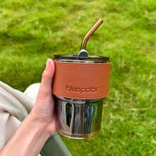 1 件玻璃杯、带吸管和防尘盖的水瓶、双层隔热咖啡杯 - 琥珀色 - 查看 4