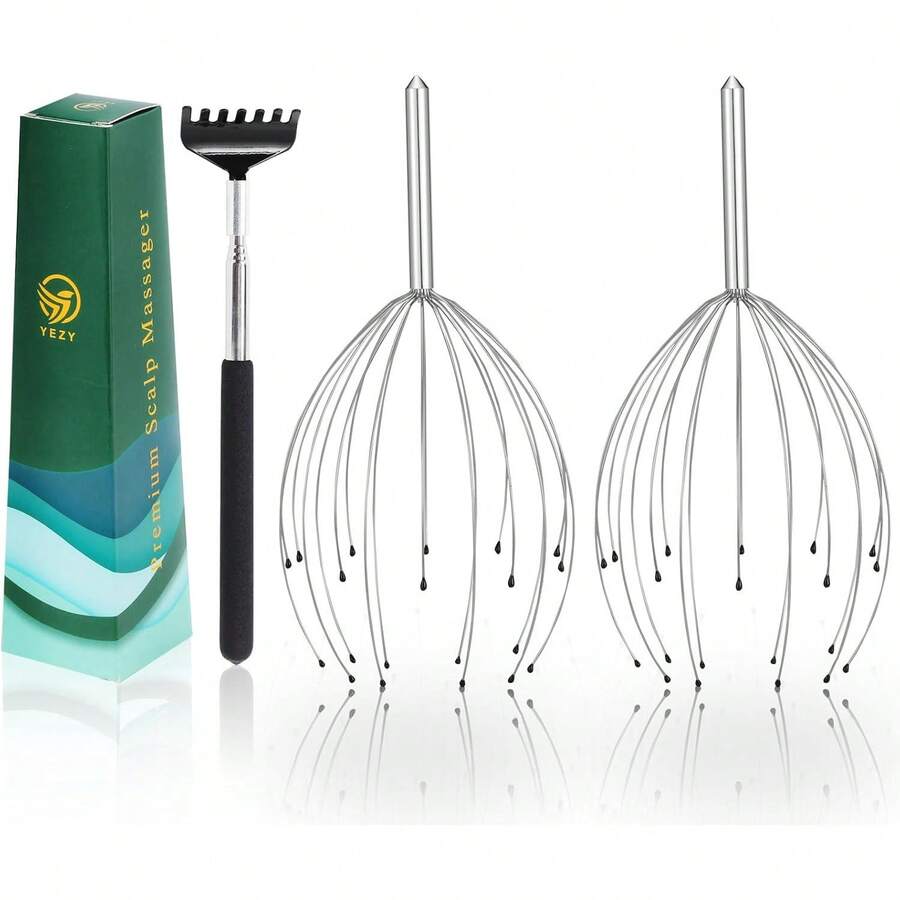 YEZY Massager 20 Fingers Scratcher Scalp Massager, Back Scratcher, Stocking Stuffers Scalp Massage Back Massage 2 Pack (Silvery) - 銀色 - 查看 1