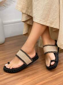 Women's Sandal Slipper Comfortable Briken Soft Fabric Strap Immediate Shipping - 黑色 - 查看 2