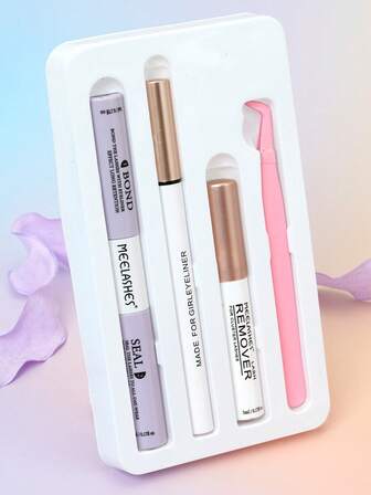 Eyelash Extension Kit - Glue + Eyeliner + Makeup Remover Oil + Tweezers, Waterproof, Sweat-Proof, Gentle, Quick-Drying, Shaping, Non-Irritating