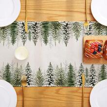 1 pieza Camino de mesa navideño con árbol verde fresco, decoración navideña de invierno del bosque de pinos para la cocina y el comedor del hogar, decoración para fiestas, tamaño: 13x35/13x47/13x72/13x90/13x108 pulgadas