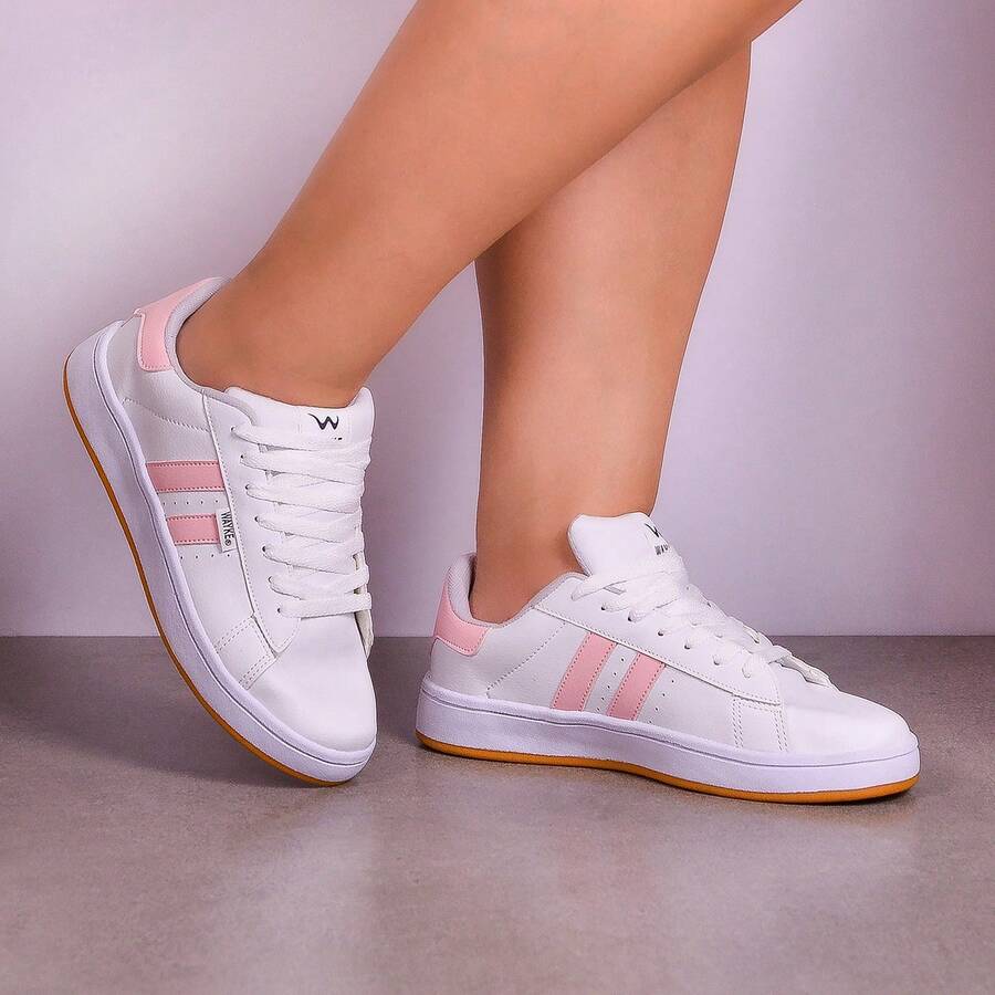 Women's Casual Tennis Shoes White Tennis Shoes Beautiful Fashion Style Super Light Stylish - 白色/粉紅色 - 查看 1