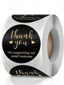 500Pcs/Roll Gift Wrapping Stickers Thank You Paper Black Packaging Self Adhesive Label,Christmas Valentine Day - màu đen - Xem 1