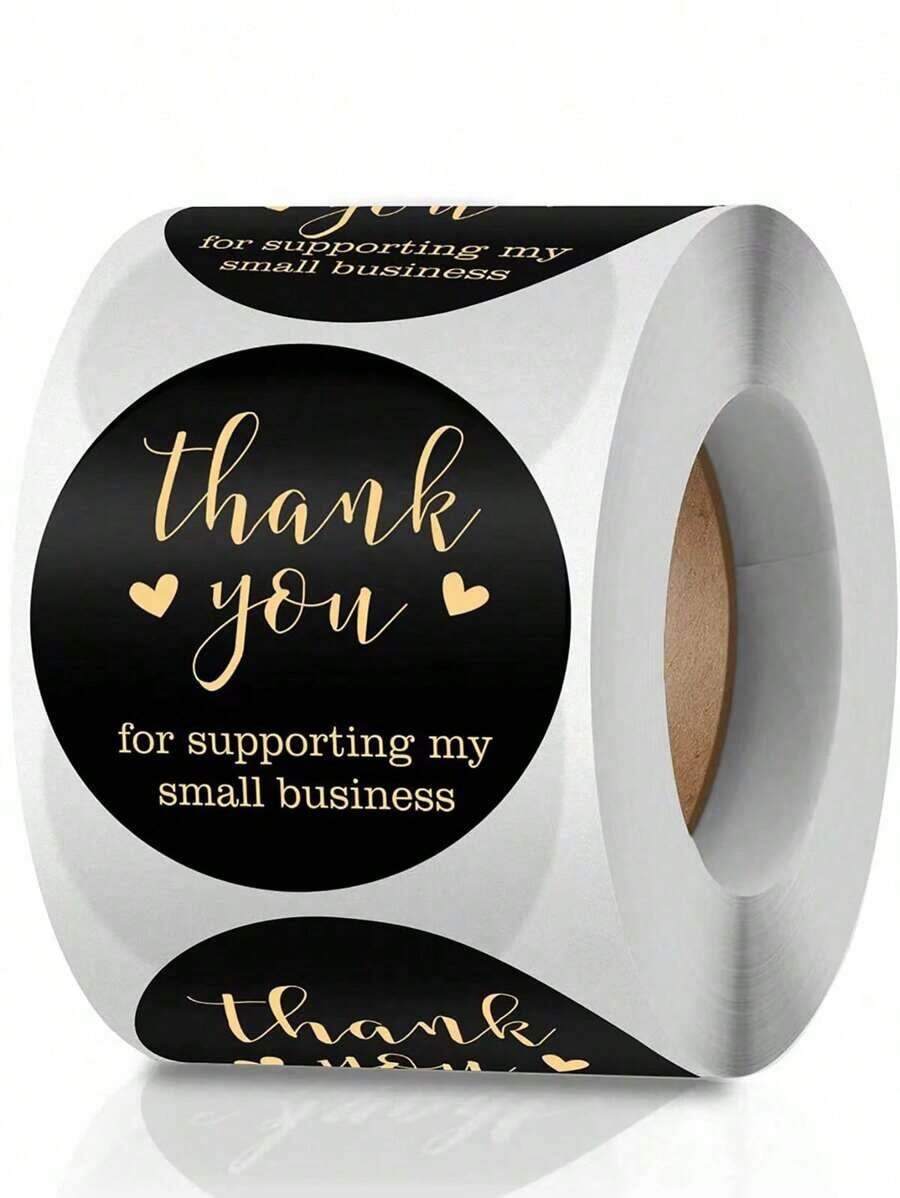 500Pcs/Roll Gift Wrapping Stickers Thank You Paper Black Packaging Self Adhesive Label,Christmas Valentine Day - màu đen - Xem 1