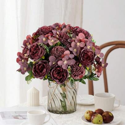 1/3 pièces Bouquet artificiel de 7 têtes de pivoines en soie et d'hortensias. Décoration de pièce pour l'automne. Bouquets d'hortensias en soie artificiels. Plantes artificielles pour centres de table pour les décorations d'automne, de mariage, de la mariée tenant des fleurs. Matériel de décoration pour la maison, la salle à manger, la chambre à coucher. Accessoires pour fêtes, festivals, anniversaires, décorations extérieures, Thanksgiving, Halloween, Noël.
