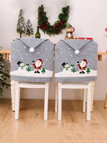1/4/6 Pcs Christmas Gray Printed Chair Cover, Old Man Snowman Non-Woven Chair Cover Christmas Hat, Holiday Party Cartoon Home Chair Cover, Christmas Decoration Supplies
