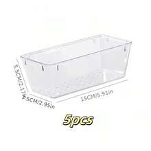 5pcs Transparent Rectangular Desktop Storage Boxes, Multi-Layer Makeup Organizer Baskets For Cosmetics, Sundries, Stationery, Socks