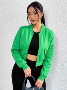 Chamarra bomber TERESA corta de poliéster brilloso para mujer, estilo moderno, casual, del diario, afelpada, de calidad. - Naranja - Ver 2