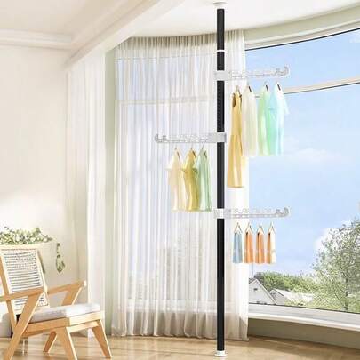Floor-Standing Clothes Drying Rack For Home Use In Bedroom, Floor-Standing Clothes Drying Rack For Balcony Window, Free Of Punching, Retractable Rod