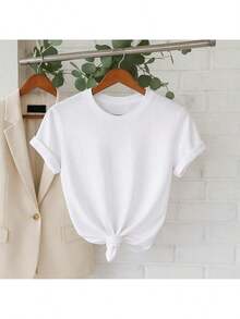 Kit 3 T-Shirts Basic Women's T-Shirt 100% Cotton 30.1 Various Colors Wide And Loose For Everyday Use - Trắng/Đen/Nâu - Xem 5