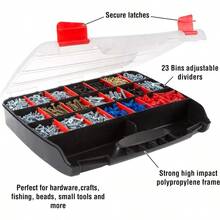 Portable Storage Case Secure Locks And 23 Compartments With Removable Dividers For Hardware Screws Bolts Nails Beads Jewelry And More By Stalwart