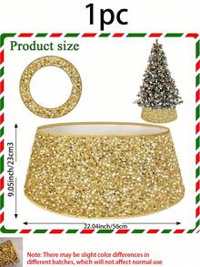 1件装圣诞树裙，圣诞树裙边，金/红/银色，22英寸亮片圣诞树裙，奢华闪光树裙，适合秋季节日，闪亮双面圣诞树底座装饰，最佳礼物，生日家居装饰，圣诞装饰，房间装饰，冬季圣诞装饰，家居圣诞礼物，圣诞装饰