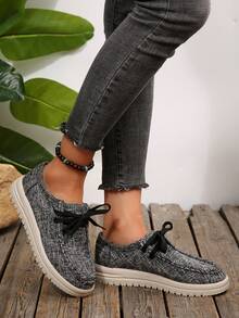 1 paire de nouvelles chaussures de sport casual pour femmes, couleur unie, tricot sport à lacets, convient pour le casual, les vacances, la maison, le bureau, toutes les saisons - Gris - Voir 3