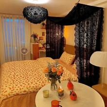 1 件优雅黑色蕾丝边窗帘，适用于户外凉亭、婚礼派对、客厅和卧室，法式浪漫薄纱面料，可调节床上用品和蕾丝，适合全尺寸/大号床 - 黑色 - 查看 11