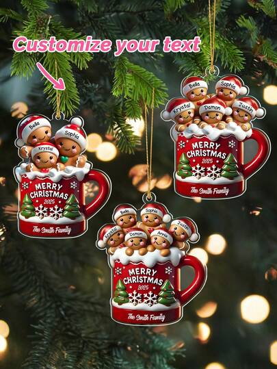 Personalized Custom 2-10 Names Christmas Ornament - Custom Text Pendant, Acrylic Material, Smooth Finish - Great For Christmas Tree Decoration, Family Holiday Gifts, Home Festive Decor - Suitable For Adults, Kids, Newlyweds, Gift Recipients - Gingerbread Theme, Christmas Keepsake, Holiday Accessory,Personalized Christmas Ornament,Custom Christmas Tree Decor,Christmas Gift ,Personalized Gifts
