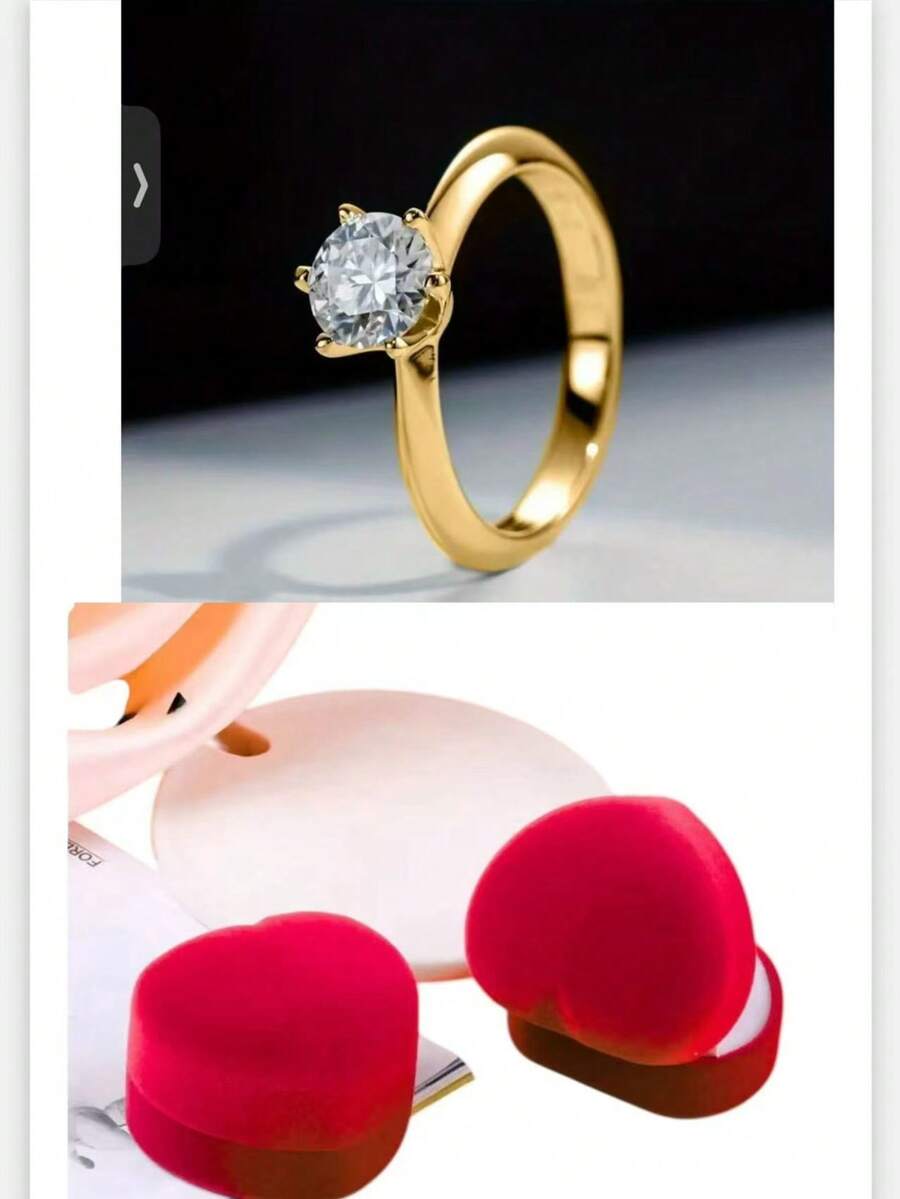 Women's Blue Ring Antique Coin Zirconia Stone 2mm Solitaire 18k Gold Plated Gold - Branco com caixa - Xem 1