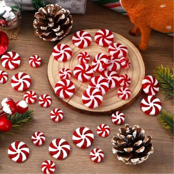 30 piezas de mini adornos de caramelos navideños, en 2 tamaños surtidos, para colgar en el árbol de Navidad, rellenar jarrones, esparcir sobre la mesa, caramelos rojos y blancos con diseño de molinillo, suministros para fiestas