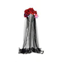 Women's Dia De Los Muertos Flower Costume Headpiece Halloween Day Of Dead Costume Headband - 紅色 粉紅色 黑色 面紗 + 1 個(1 包) - 查看 2
