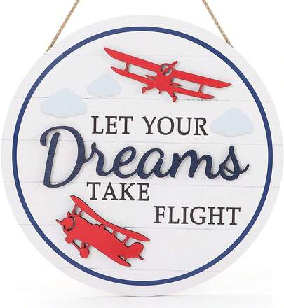 TOARTi 3D Airplane Wooden Wall Hanging (12''x12''), Let Your Dream Take Flight Inspirational Quote Door Sign, Rustic Aircraft Wall Hanging Toddler Kids Room Nursery Playroom Classroom Decor2025