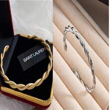 Charm Cuff Twist Bracelets Opening Bangles For Women Gold Color 316L Stainless Steel Wire Thin Simple Bangles Jewelry - Multicolor - View 13