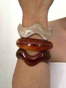 Set 3/1 buc brățară retro minimalistă ondulată din acril pentru femei, potrivită pentru purtare zilnică, stivuibilă, alegerea perfectă pentru cadou