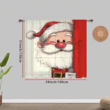 1 perdea decorativă cu model de desene animate Moș Crăciun, realizată din material de tifon, potrivită pentru decorarea ferestrelor în dormitoare, camere pentru copii, camere cu tematică de Crăciun etc., potrivită pentru stiluri de casă pline de atmosferă de Crăciun, cum ar fi stilul de sărbătoare pentru copii, stil cald și drăguț, perdele montate pe stâlp, ușor de instalat