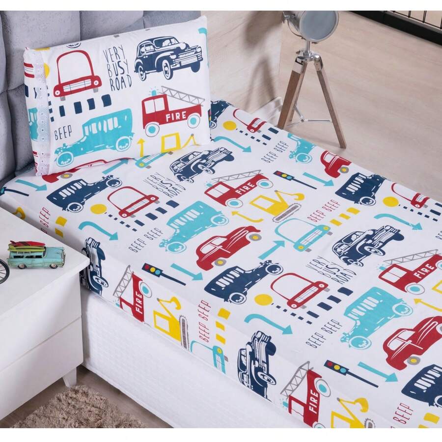 2-Piece Single Bed Sheet Set With Children's Prints - Classic Cars - View 1