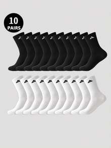 1/3/5/6/10 Pairs Men's Crew Socks Mid-Calf Socks Sports Men's Mid-Tube Socks Men's Solid Color Deodorant Wicks Men's Socks Basketball Sport Black And White Stockings