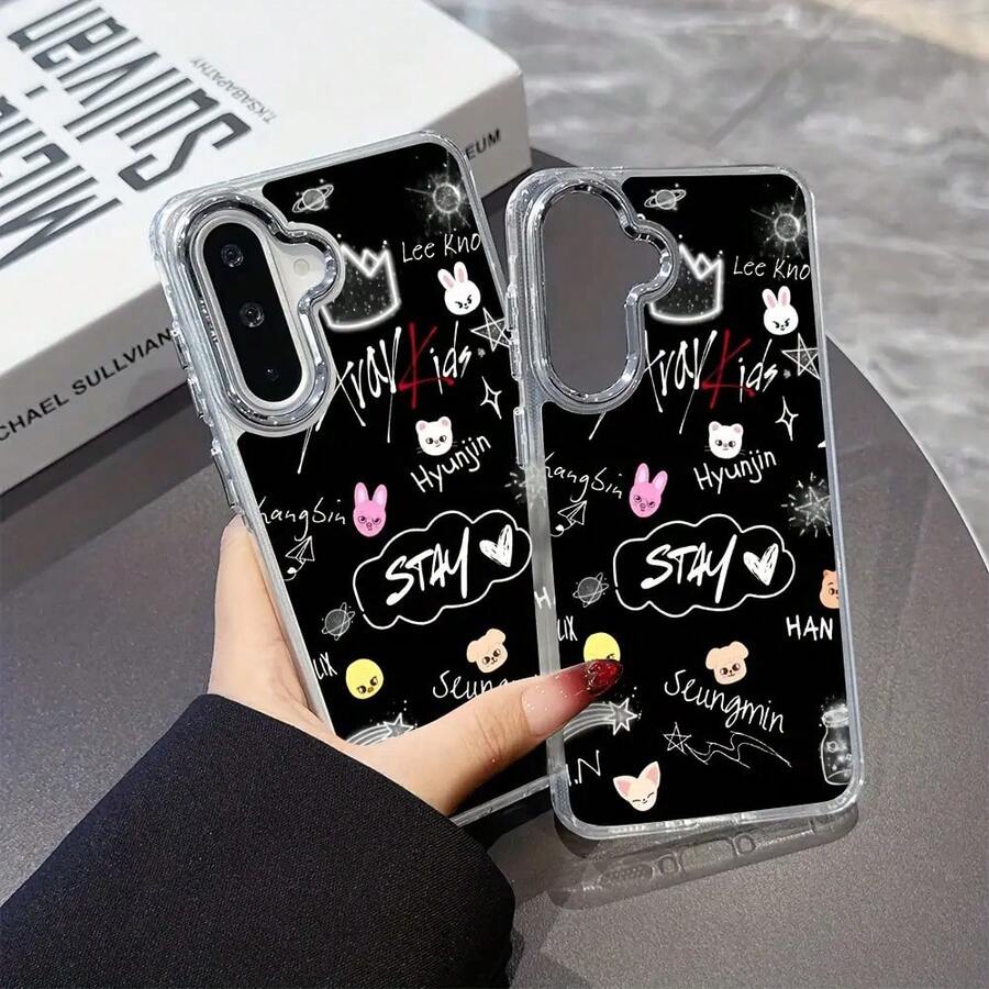 KpopS-Stray-Kid Phone Case For Samsung Galaxy A26, A36, A55, A35, A06, A16, A05, A14, A24, A34, A54, A15, A05S, A25, A23, A33, A53, A73, A13 4G/5G - Metallic Silver Lens Frame With Transparent Soft Back Cover, Cute Phone Case - 混色 - 查看 1