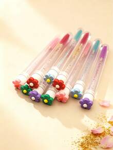 1/3/5/7pcs Multicolor 5-Petal Flower Cartoon Cute Test Tube Mascara Wands, Eyebrow Brush, Eyelash Brush, Makeup Brushes With Tube, Independent Packaging, Travel Makeup Tools - Multicolor - View 1