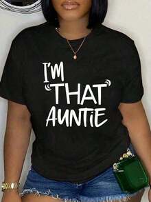 % Cotton I'That Auntie Funny Best Aunt Tee-Shirt Women's Summer Plus Size Classic Soft Crew Neck Tee Tops% Comfortable CottonLoose And Comfortable - Black - View 5