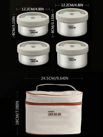 1/3/4/5pcs HOME Thermal Bento Box Lunch Box, Portable Insulated Lunch Container For Work Picnic, Keep Warm 304 Stainless Steel Food Container With Bag , Induction Cooker & Microwave (Khaki 36oz/52oz/72oz) Christmas Gifts