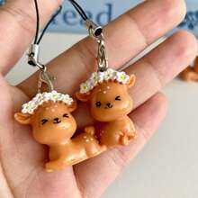 1 pieza/4 piezas Lindo encanto de teléfono con corona de flores y ciervo, estilo Ins, accesorio de bolso de resina, regalo dulce y de dibujos animados para la novia