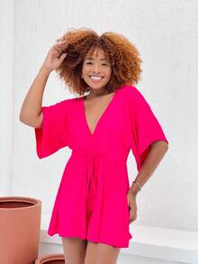 Women's Batwing Sleeve Jumpsuit Simple Casual Elegant Asymmetrical - 玫瑰 - 查看 1
