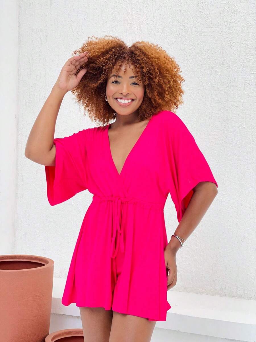 Women's Batwing Sleeve Jumpsuit Simple Casual Elegant Asymmetrical - Rosa - Ver 1