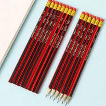 50 支亮色原木铅笔，带橡皮擦，配有铅笔刀，非常适合书写、绘画、素描和绘画，红色和黑色条纹设计 - 非常适合学校、办公室和艺术用品，学校用品，返校 - 彩色 - 查看 5