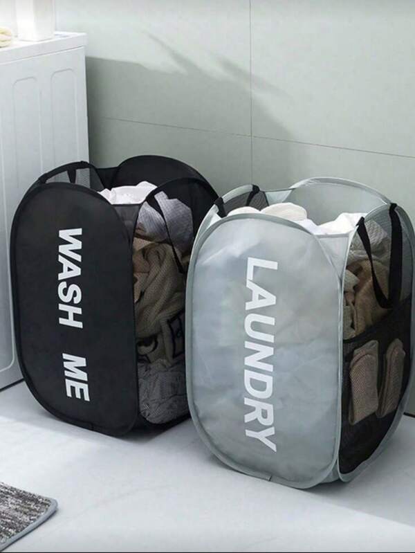 1 pieza Cesta de lavandería grande de malla, cesta de almacenamiento de ropa sucia, cesta de lavandería del hogar, cesta de lavandería plegable, cubo