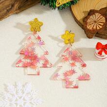 1 Pair Cute Acrylic Colorful Christmas Tree Dangle Earrings, Suitable For Girls Daily Wear, Holiday Accessories, Also Can Be Used As Gifts