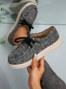1 paire de nouvelles chaussures de sport casual pour femmes, couleur unie, tricot sport à lacets, convient pour le casual, les vacances, la maison, le bureau, toutes les saisons - Gris - Voir 5