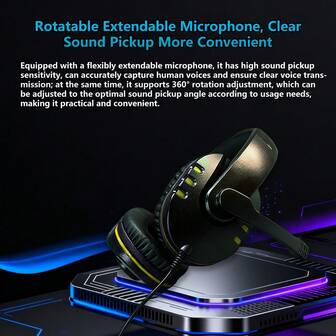 Auriculares con micrófono de 7.1 canales con conector de 3.5 mm, adecuados para juegos, computadora, portátil, música, clases en línea