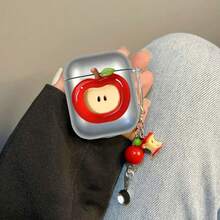 Red Apple + Pendant Design Protective Case Compatible With Apple 1/2, 3, Pro/Pro 2/Pro 3 Wireless Earphones, Anti-Scratch And Drop Protection - Silver - View 4